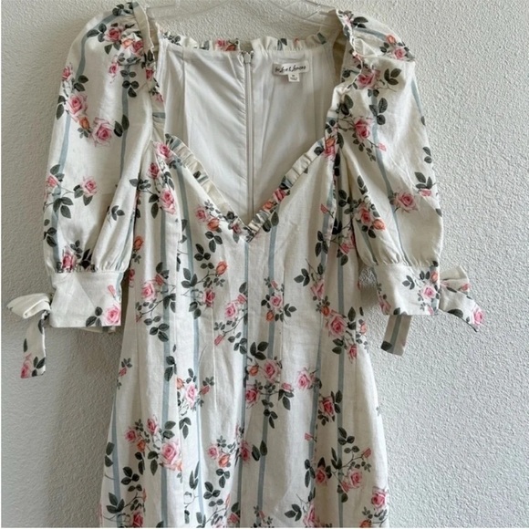 For Love & Lemons Rose Stripe Floral Linen Mini Dress - Picture 8 of 11